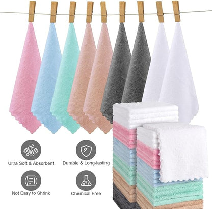 Orighty Ultra Soft Washcloths 48 Pack, Premium Microfiber Towel Sets 12 x 12 inches, Absorbent and Quick Drying Coral Velvet Washcloth, Versatile Wash Cloth for Bathroom, Hotel, and Gym (Multi-Colors)