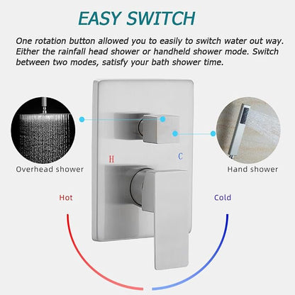 16 Inch Ceiling Mount Brushed Nickel Shower System Bathroom Luxury Rain Mixer Shower Combo Set Ceiling Rainfall Shower Head System (Contain Shower Faucet Rough-in Valve Body and Trim Kit)