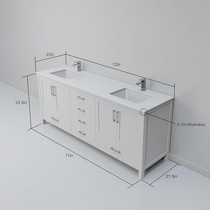 Jacques 72 in. W x 22 in. D White Double Bath Vanity and White Quartz Top