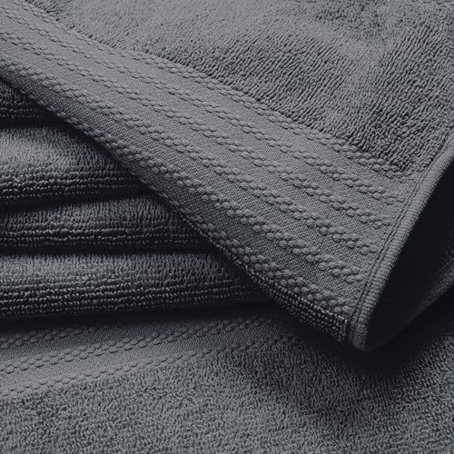 GLAMBURG Premium Cotton 4 Pack Bath Towel Set - 100% Pure Cotton - 4 Bath Towels 27x54 - Ideal for Everyday use - Ultra Soft & Highly Absorbent - Charcoal