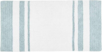 Madison Park Reversible Spa Cotton Bath Rug 100%-Cotton Striped Ultra Soft Water Absorbent, Fast Drying, Bath-Mats, Non-Slip Absorbent Quick Dry Mats for Tub, Shower Room, and Bathroom, 27x45, Aqua