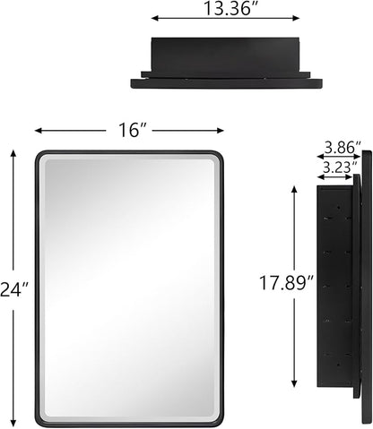 TEHOME Farmhouse Oil Rubbed Bronze Recessed Bathroom Medicine Cabinet with Mirror Rounded Rectangle Metal Framed Medicine Cabinet with Beveled Mirror 16x24''