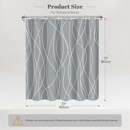 Striped Shower Curtain for Bathroom, Light Grey White, 72"W x 72"L | with Hooks, Modern Hotel Style, Water Repellent, Washable, Weighted Hem