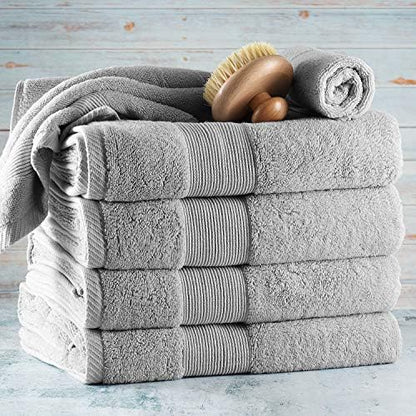 Hearth & Harbor Bath Towels for Bathroom - 100% Ring Spun Cotton Luxury Bathroom Towels - Ultra Soft & Highly Absorbent, Bath Towels Set of 6 - Silver Gray