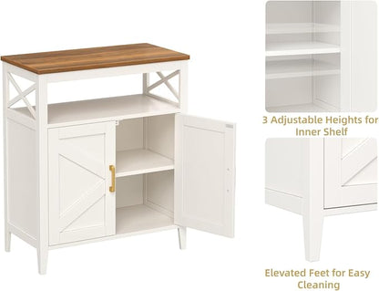 Bathroom Storage Cabinet with Doors, Adjustable Shelf, Wood Top | Adjustable Shelf