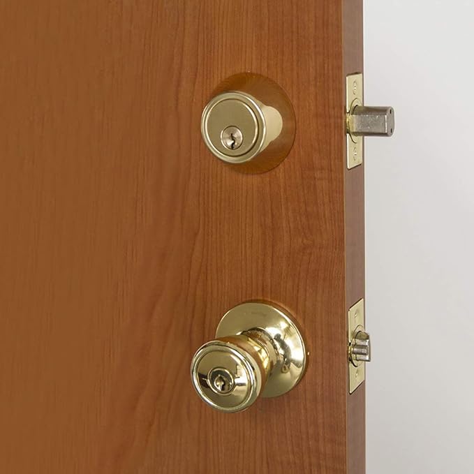Design House 728329 Terrace 6-Way Universal Entry Door Knob and Single Cylinder Deadbolt Polished Brass