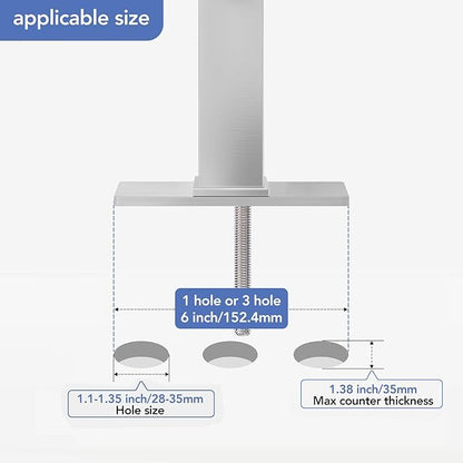 Phiestina Single Hole Brushed Nickel Square Single Handle Bathroom Vanity Faucet with Metal pop up Drain with Deck Plate, Overflow & Water Supply line, BF3530-BN