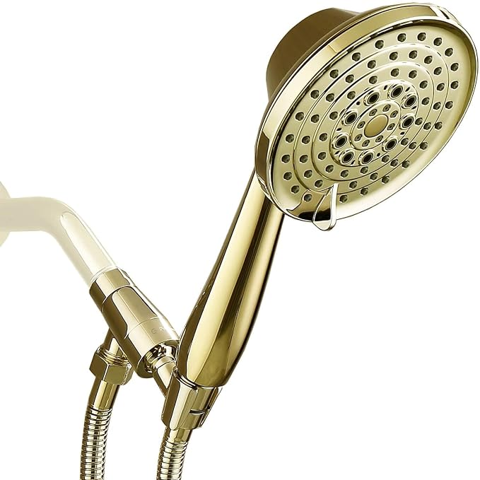 G-Promise Detachable Handheld Shower Head with Metal Holder & Hose | High Pressure, Adjustable Solid Brass Bracket Holder, 6 Spray Settings, 70" to 75" Long Stainless Steel Hose, Easy DIY