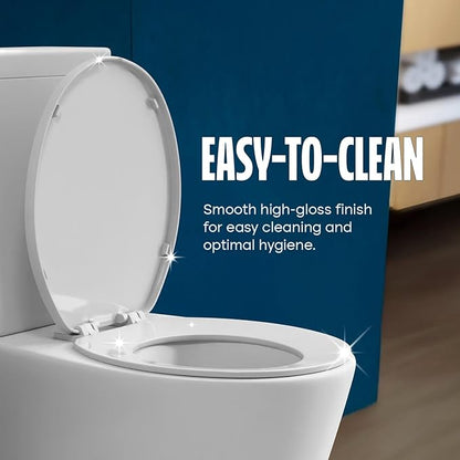 HIGHCRAFT Premium Round Toilet Seat with Adjustable Hinges - Molded Plastic Toilet Seat - Fits Standard Round Toilets - Round Seat in White