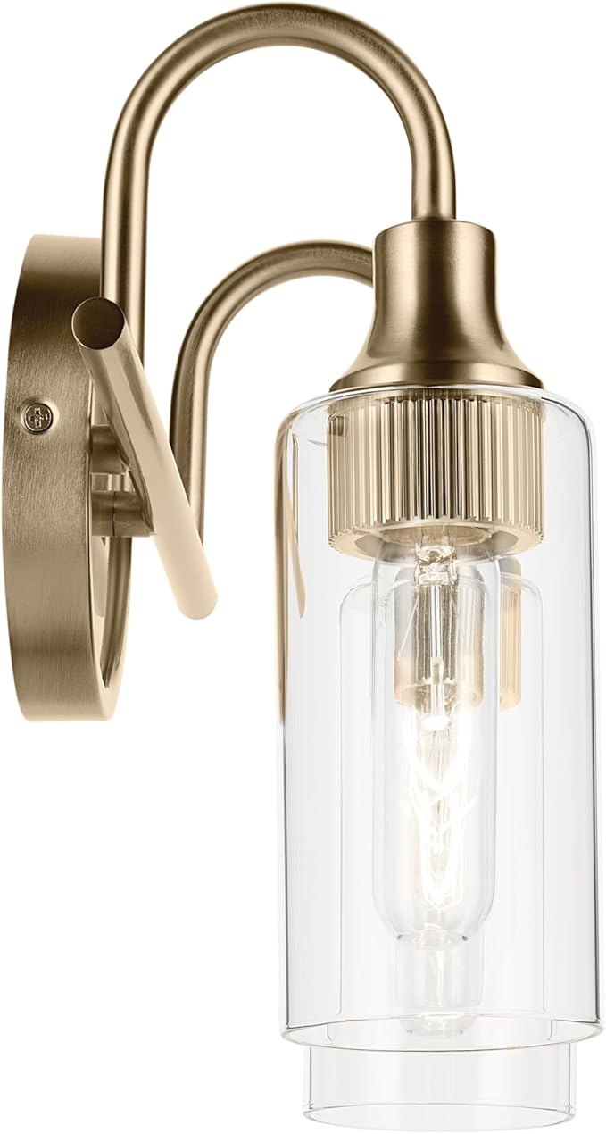 Kichler Kavi 12.5" 2-Light Vanity Light with Clear Glass in Champagne Bronze, Damp Rated, for Bathroom, Powder Room, Over a Mirror, (12.5" W x 10" H), 55210CPZ