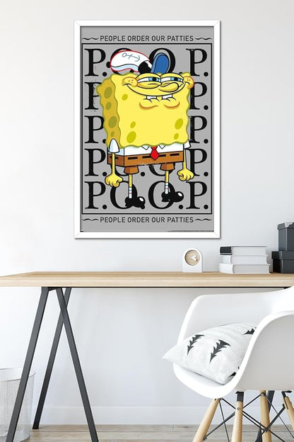 Trends International Nickelodeon Spongebob - P.O.O.P. Wall Poster, 34L x 22.4W, White Framed Version