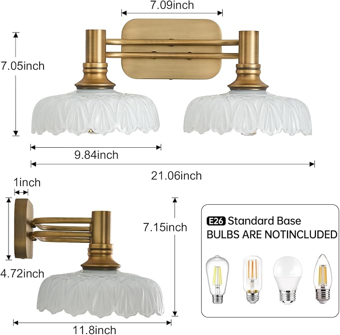 Modern 2 Light Bathroom Vanity Lights White Glass Lampshade Wall Sconces for Kitchen Dining Room Bedroom Hallway