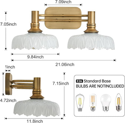 Modern 2 Light Bathroom Vanity Lights White Glass Lampshade Wall Sconces for Kitchen Dining Room Bedroom Hallway