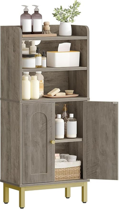 Hzuaneri Bathroom Storage Cabinet, Small Floor Cabinet with 2 Door | Toilet Paper Cabinets, Bathroom Organizer with Adjustable Shelf, for Small Spaces, Greige, Arch Door,7.1" Dx14.6 Wx32.7 H