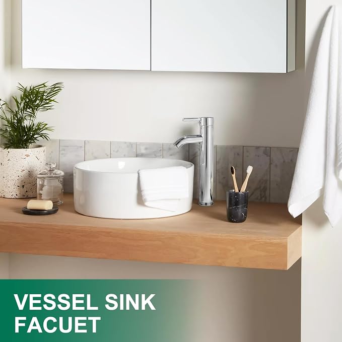 Bathroom Vessel Sink Faucet Modern Basin Mixer Tap Chrome Tall Body Single Handle One Hole Lavatory Faucet