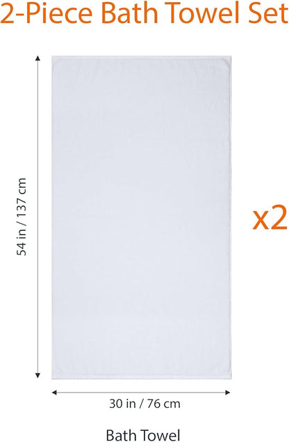 Amazon Basics 2-Piece Quick-Dry Oversize Bath Towel, 100% Cotton, 54" x 30", White