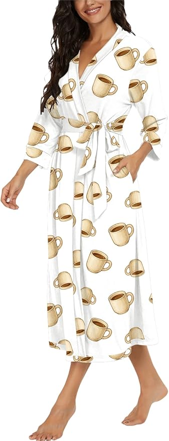 VINTATRE Women Kimono Robes Long Knit Bathrobe Lightweight Soft Knit Sleepwear V-neck Casual Ladies Loungewear