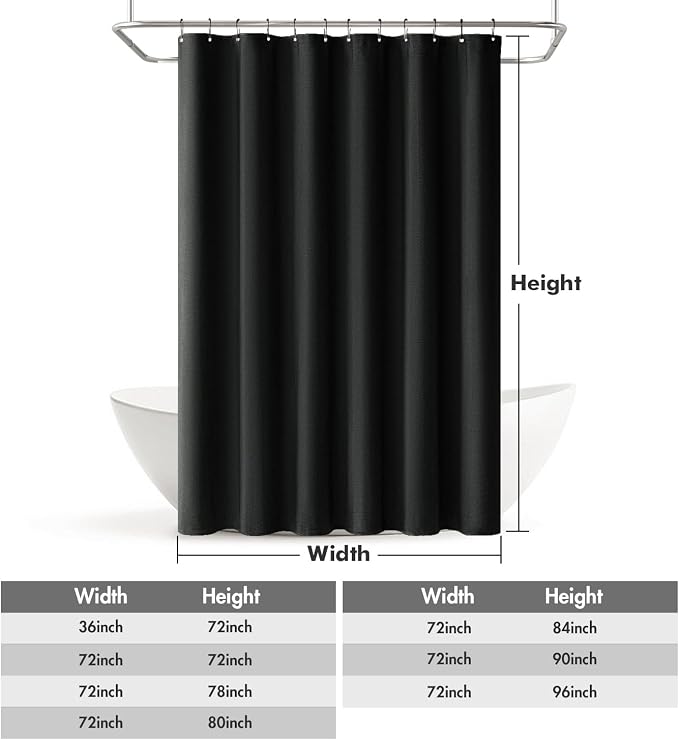 MIULEE 72 x 84 Extra Long Linen Shower Curtain Black 12 Metal Hooks | Washable, Heavy Fabric Shower Curtain Set, Waterproof Thick Cloth Shower Curtain, Bathroom Hotel Bathtub