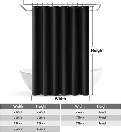 MIULEE 72 x 84 Extra Long Linen Shower Curtain Black 12 Metal Hooks | Washable, Heavy Fabric Shower Curtain Set, Waterproof Thick Cloth Shower Curtain, Bathroom Hotel Bathtub