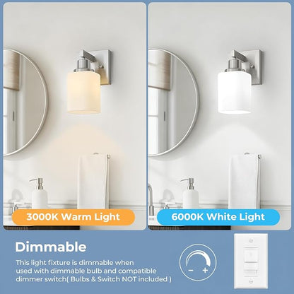 Bathroom Wall Sconces Set of 2,Brushed Nickel Wall Sconce,Vanity Light with Square Frosted Glass Wall Mounted Light Fixture,Farmhouse Wall Lamp for Bedroom Living Room Mirror Hallway