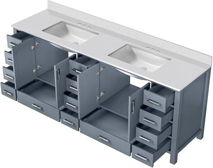 Jacques 84 in. W x 22 in. D Dark Grey Double Bath Vanity and White Quartz Top