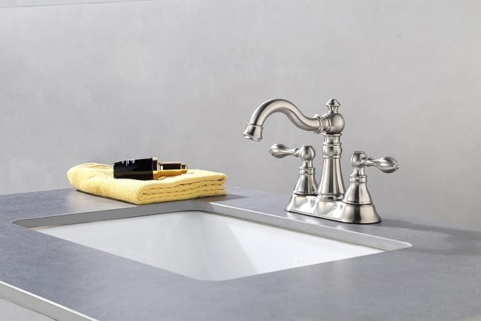 Two Handle Bathroom Faucet Brushed Nickel Bathroom Lavatory Sink Faucet 3 Hole with Pop up Drain Assembly, Classic 4 Inch Centerset with 360° Swivel Spout,2 Pack,BF-0048D-BN