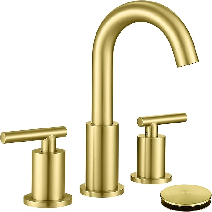 Brushed Gold Bathroom Faucet, 8 inch Widespread Bathroom Sink Faucet 3 Hole with Drain and Hose, Gold Bathroom Faucet CH2183BG