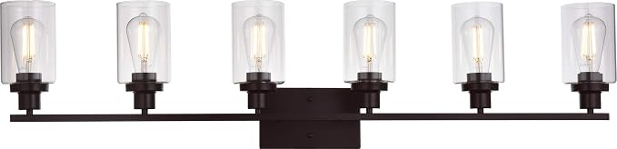 MELUCEE 6-Light Bathroom Vanity Light Fixture Vintage Oil Rubbed Bronze | Industrial Wall Sconce Lighting with Clear Glass Shade for Living Room Bedroom Kitchen (Patent No.: US D963914 S) 45.3 Inch