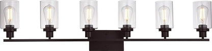 MELUCEE 6-Light Bathroom Vanity Light Fixture Vintage Oil Rubbed Bronze | Industrial Wall Sconce Lighting with Clear Glass Shade for Living Room Bedroom Kitchen (Patent No.: US D963914 S) 45.3 Inch
