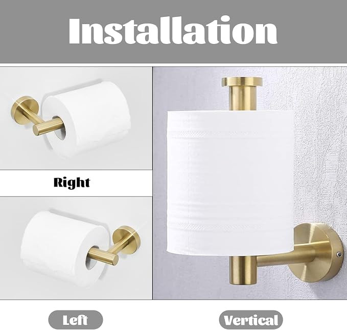 Gold Bathroom Hardware Set, Brushed Gold Toilet Paper Holder Towel Ring and 2 Robe Hook Bathroom Accessories Hand Towel Holder Kit Wall Mount Stainless Steel, 4 Pieces