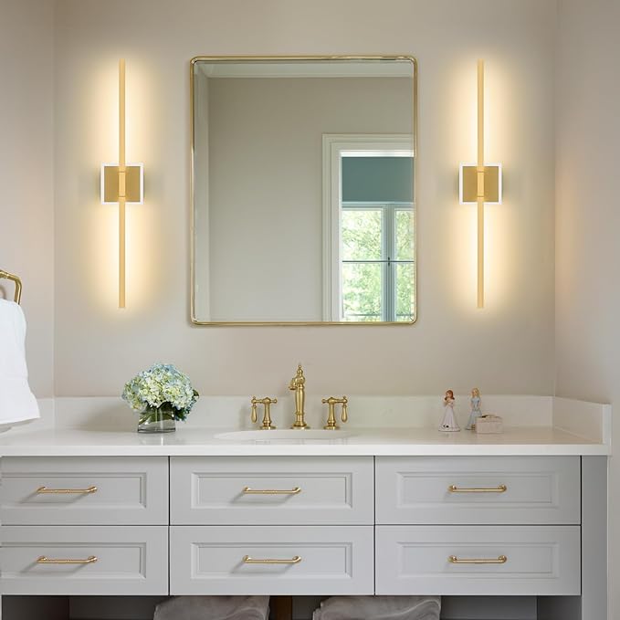 Gold Bathroom Vanity Light Fixtures Over Mirror, Modern 5CCT Adjustable Led Vanity Lights Fixture with RGB Ambiance Lighting, 24 Inch Bar Bathroom Sconce Picture Lights for Wall
