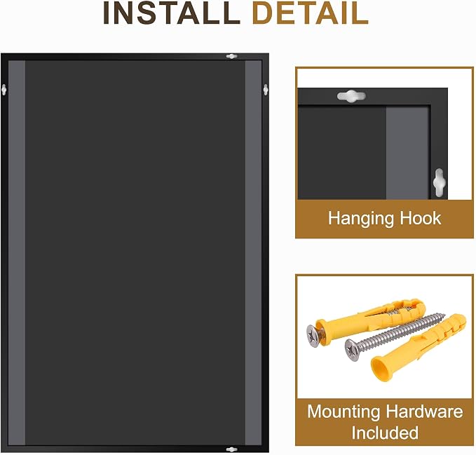 Bathroom Vanity Mirror for Over Sink, 36x24 Inch Matte Black Mirror | Shatterproof Tempered Glass, Anti-Rust Metal Frame, Rectangle Wall Mirrors for Bedroom, Living Room & Entryway