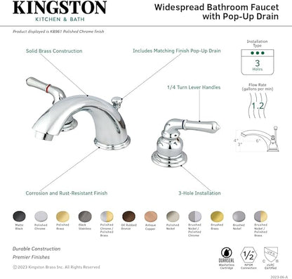 Kingston Brass KB960 Magellan Widespread Bathroom Faucet with Retail Pop-Up, Matte Black