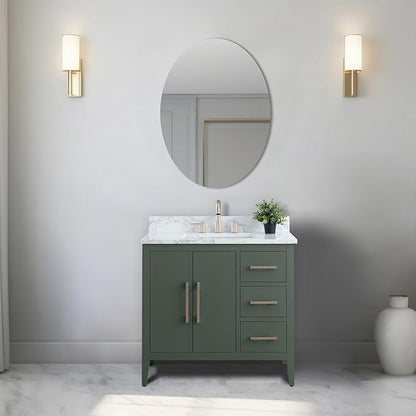Vanity Art 36 inch Bathroom Vanity with Single Sink & Ceramic Top, Vanity Cabinet with Soft-Closing Doors, Drawers, Solid Wood Frame, Vintage Green, VA9036-VG-BN1
