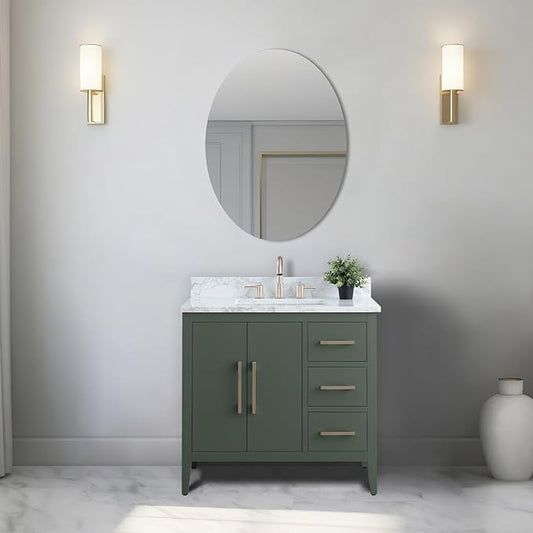 Vanity Art 36 inch Bathroom Vanity with Single Sink & Ceramic Top, Vanity Cabinet with Soft-Closing Doors, Drawers, Solid Wood Frame, Vintage Green, VA9036-VG-BN1