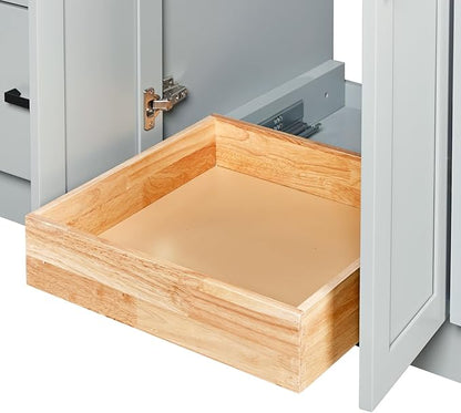 ARIEL Loren 72-inch Bathroom Vanity with Sink,Solid Wood, 1.5-inch Italian Carrara Marble Countertop, Double Rectangular Porcelain Sink, 4 Soft Closing Doors, 3 Dovetail Drawers, Grey
