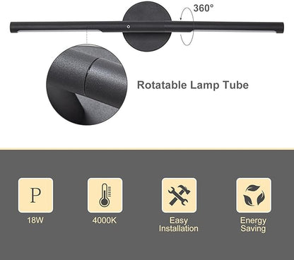Matte Black Bathroom Light Fixtures Over Mirror 24 Inch, 18W 360° Rotatable Dimmable 4000K Led Vanity Light Bar, Modern Bathroom Vanity Lights Above Mirror, Led Bathroom Lighting