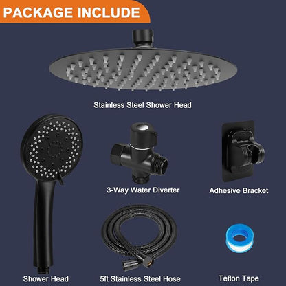NearMoon Shower Head with Hose, High-Pressure Stainless Steel 8'' Rain Shower and 5 Settings Handheld Spray Combo with Push Button Flow Control for Easy Operation (Matte Black)