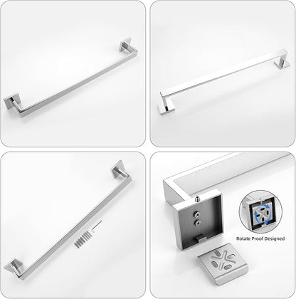 Bathroom Towel Bar Set, 23.6 Inch Wall Mounted Rack, 304 Stainless Steel, D-Shape, 2-Piece Set (Chorme)