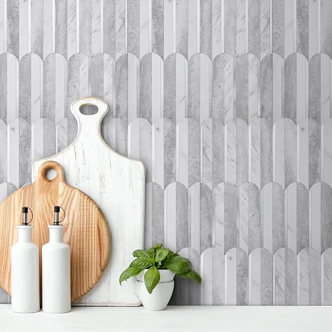 DICOFUN 10-Sheet Grey & White Marble Peel and Stick Backsplash for Kitchen, PVC Stick on Backsplash Wall Tiles
