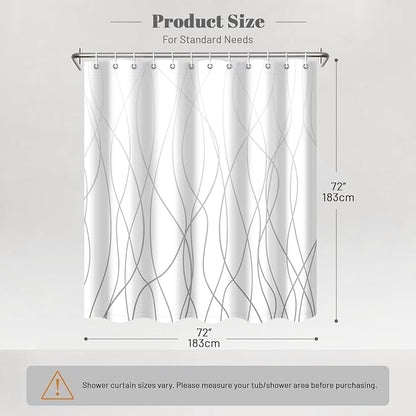 Striped Shower Curtain for Bathroom, Ombre Grey White, 72"W x 72"L | with Hooks, Modern Hotel Style, Water Repellent, Washable, Weighted Hem