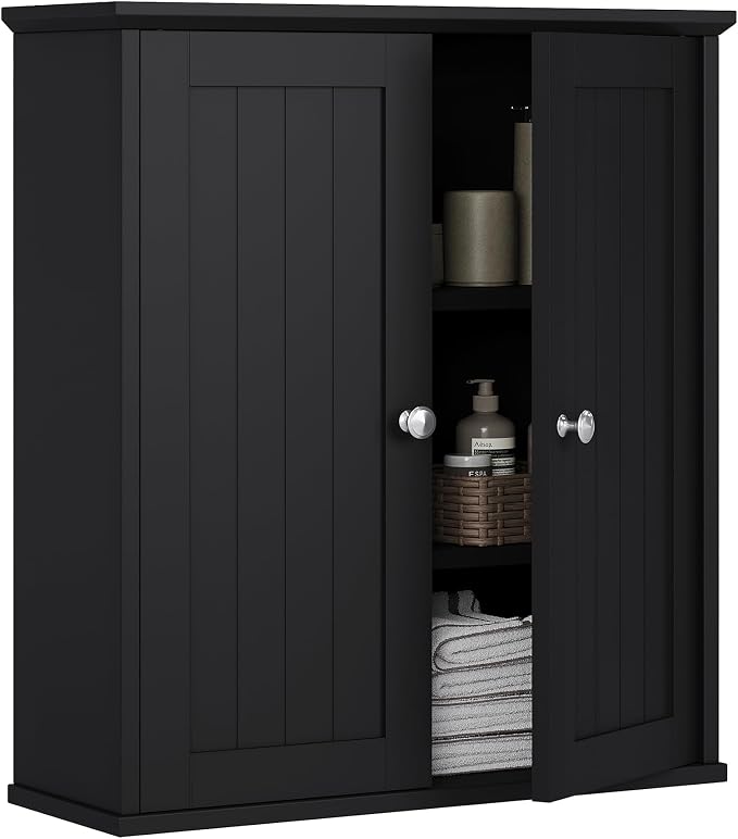 Bathroom Wall Cabinet, Bathroom Cabinet Wall Mount, Over Toilet Space Saver Storage Cabinet, Wood Medicine Cabinets, Black