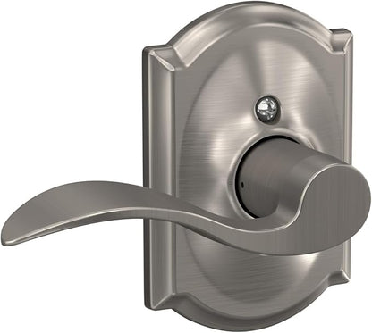 Schlage F10 ACC 619 CAM Accent Door Lever with Camelot Trim, Hall & Closet Passage Lock, Satin Nickel