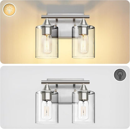 Bathroom Vanity Light Fixture, 2-Light Brushed Nickel Over Mirror, Modern for Bedroom Vanity Table Hallway