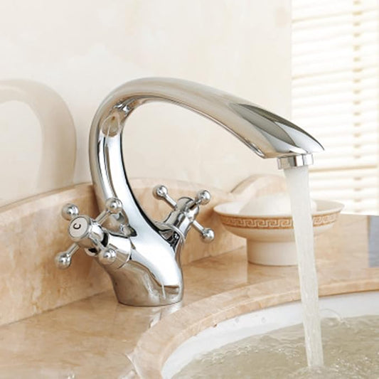 Vintage Brass Bathroom Faucet with Double Cross Handles Single Hole Mixer for Hot and Cold Water Retro Gold Vanity Tap for Bathroom Sink，Cromo