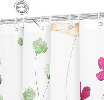 Pink Green Beige Watercolor Floral Fabric Shower Curtain, 72x72 | Waterproof Fabric, Modern Minimalist Floral Print, Machine Washable, Rustproof Grommets, for Bathroom Home