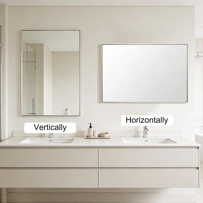 Bathroom Mirror for Wall, 40x30 Inch Framed Vanity Mirror Brushed Nickel | Rectanglar Metal Beveled Framed Mirror for Over Sink, Tempered Glass, Anti-Rust, Hangs Horizontally or Vertically
