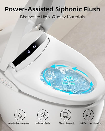 Smart Toilet with Bidet Built In with Warm Water Sprayer and Dryer | Foot Sensor Operation,Heated Seat toilet with LED Display for Bathroom,Auto Dual Flush