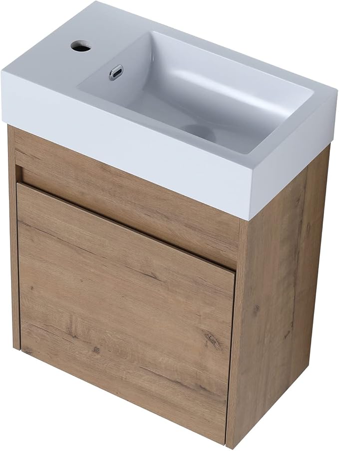 Wall Mount 18 Inch Bathroom Vanity W/Sink Combo for Small Space, Modern Design Vanity Cabinet Gel Basin Countertop, Float Mounting Design Cabinet Set with Single Soft Close Doors (without Faucet)