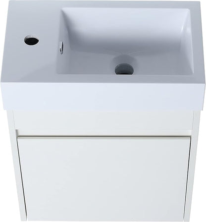 Malwee 18" Floating Bathroom Vanity with Sink, Mordern White Vanity Combo for Small Bathroom, Single Bath Wall Mounted Cabinet Side for Narrow Space, 1 Door and 1 Resin Basin. (005)